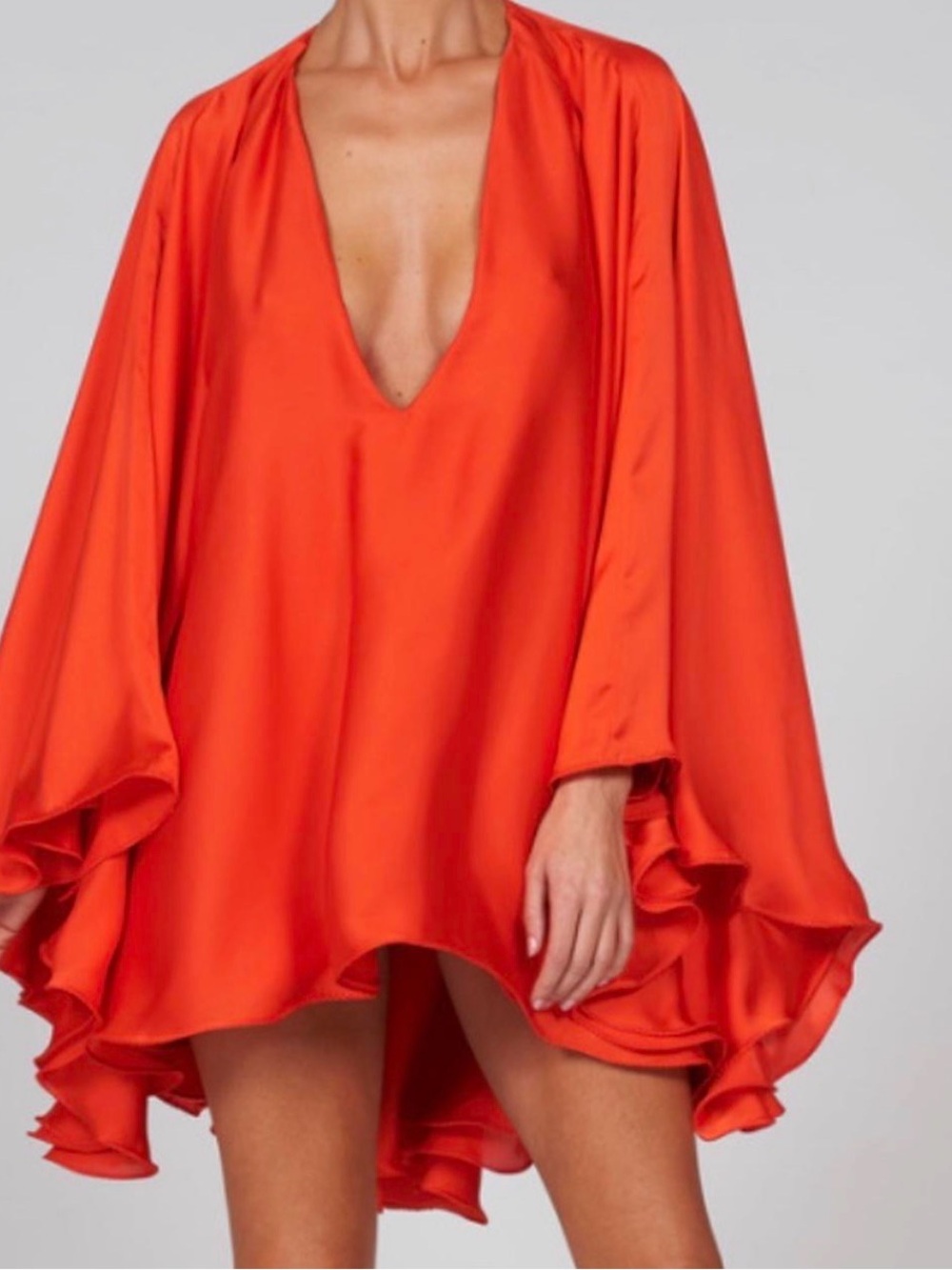 Red Satin drape dress.